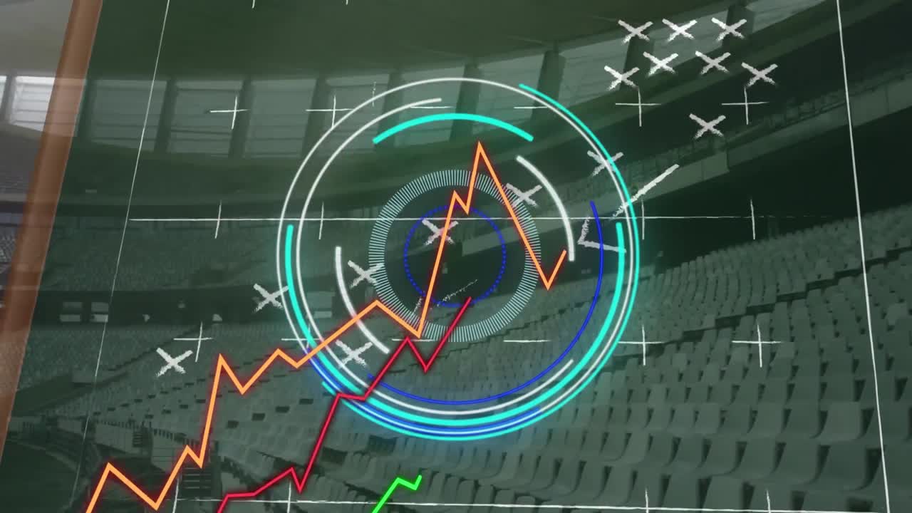 Animation af databehandling og analyse over et sportsstadion.