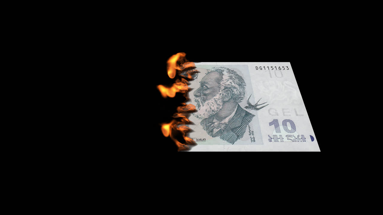 Burning Georgian Lari Banknote