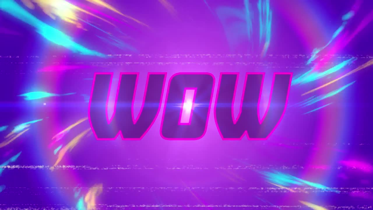 animación pantalla de videojuegos antiguos con la palabra wow escrita