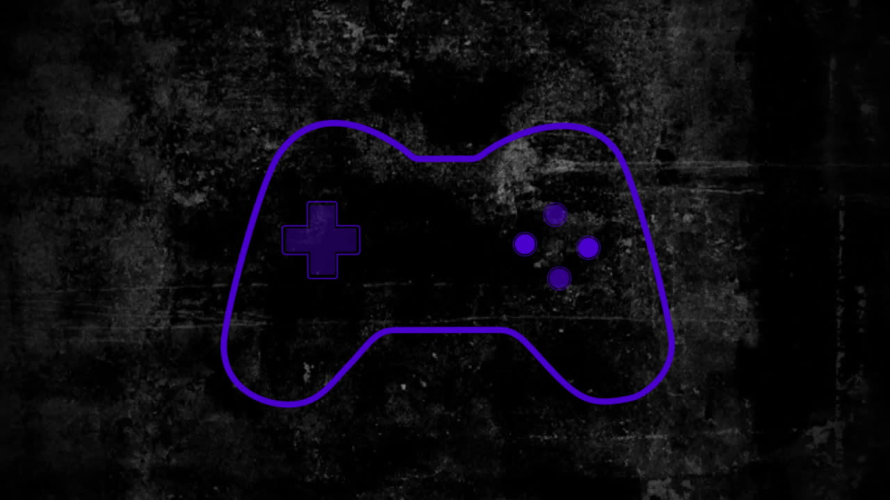 Purple game controller animation over dark stone background, highlighting design