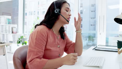 Asian-woman,-call-center-and-consulting