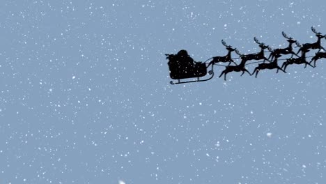 Animation-of-snow-falling-over-santa-claus-in-sleigh-with-reindeer