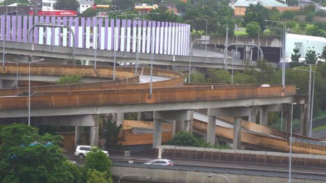 Brisbane-inner-city-bypass-M3-at-Bowen-hills,-static-shot-capturing-the-traffics-on-the-motorway