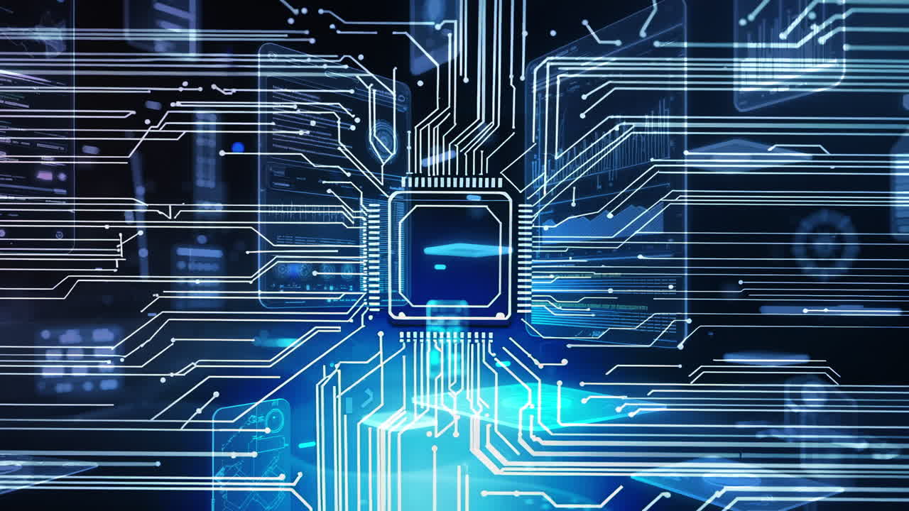 Futuristic Digital Circuit Board with Glowing Blue Connections