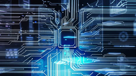 futuristic digital circuit board with glowing blue connections