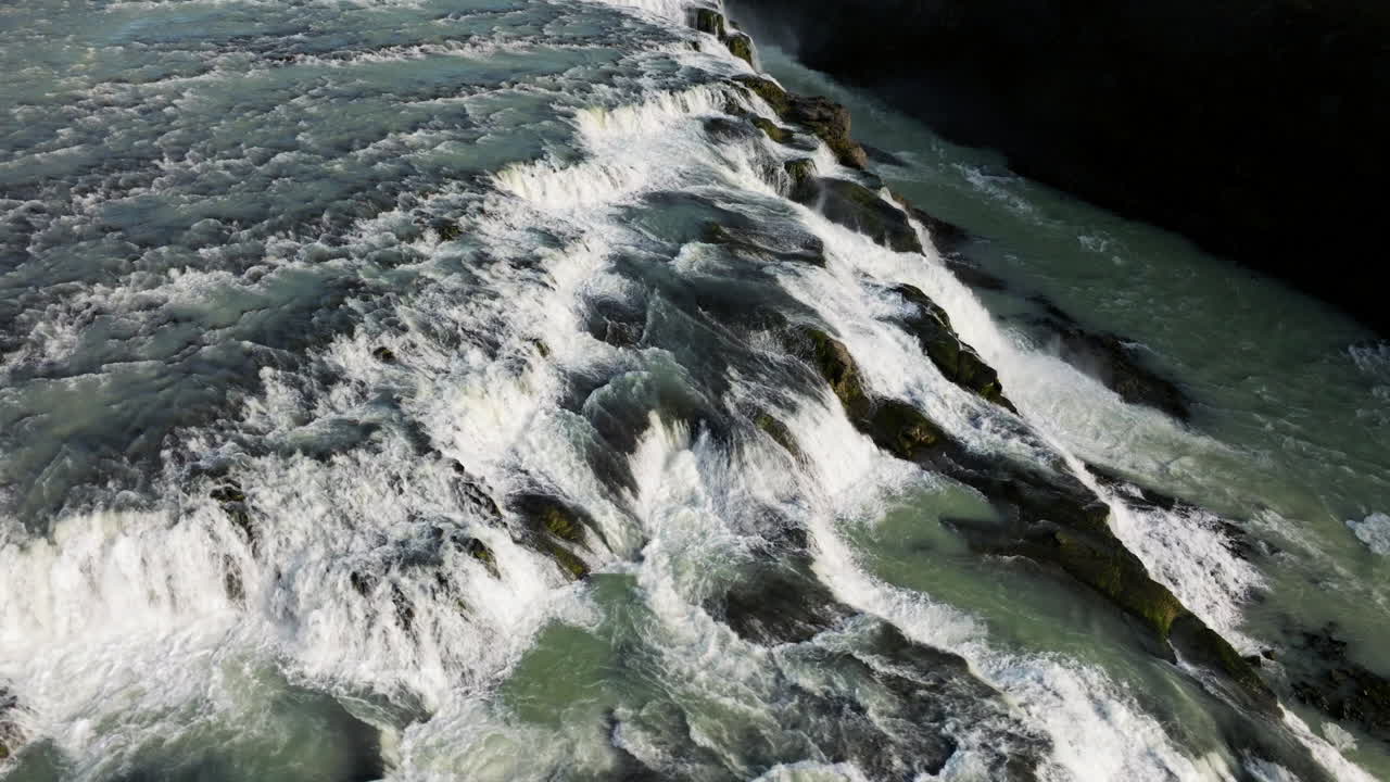 Scenic Gullfoss Waterfall In The Hvítá River Canyon In Southwest Iceland - Aerial Drone Shot
