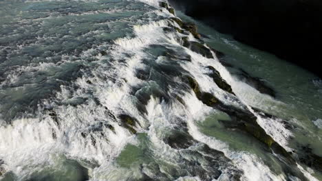 Scenic-Gullfoss-Waterfall-In-The-Hvítá-River-Canyon-In-Southwest-Iceland---Aerial-Drone-Shot