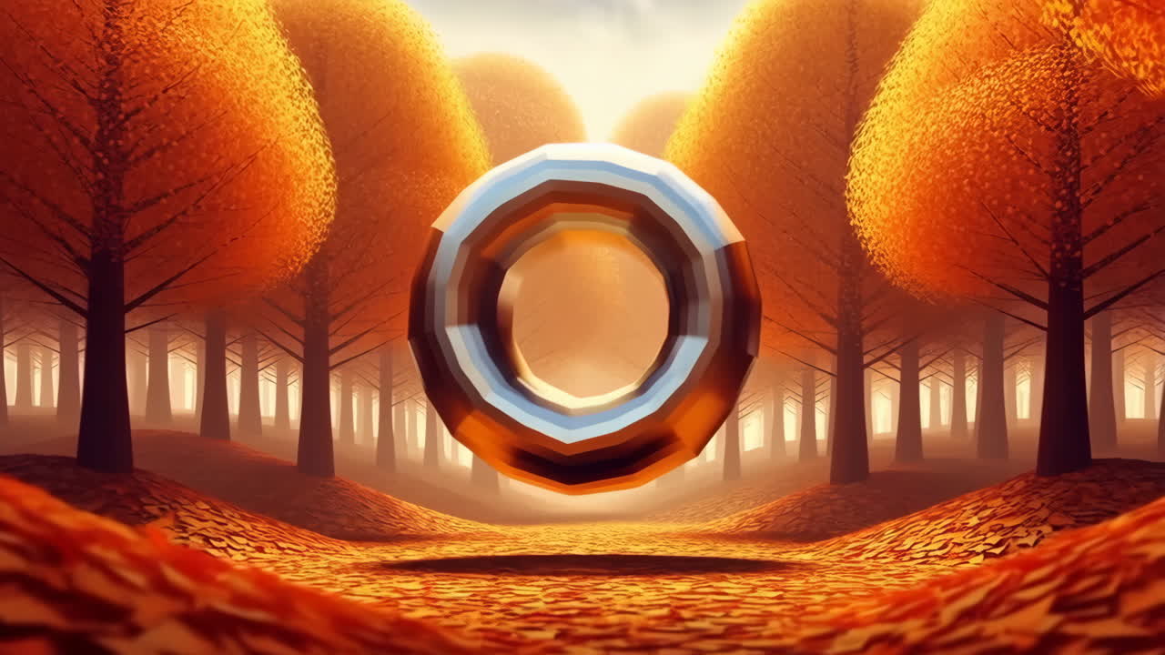 Floating Geometric Ring in an Autumn Forest