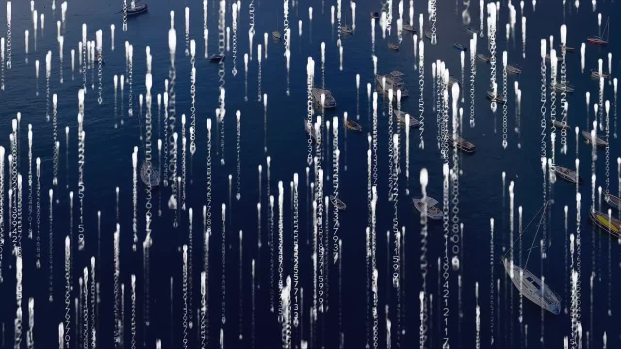 해양 풍경 위의 데이터 처리 애니메이션