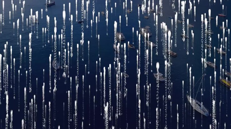 Animation of data processing over seascape