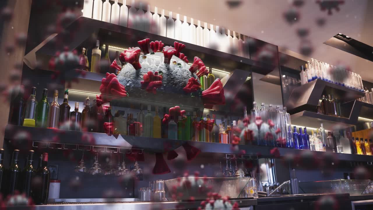 animación de células de covid 19 flotando sobre una barra vacía