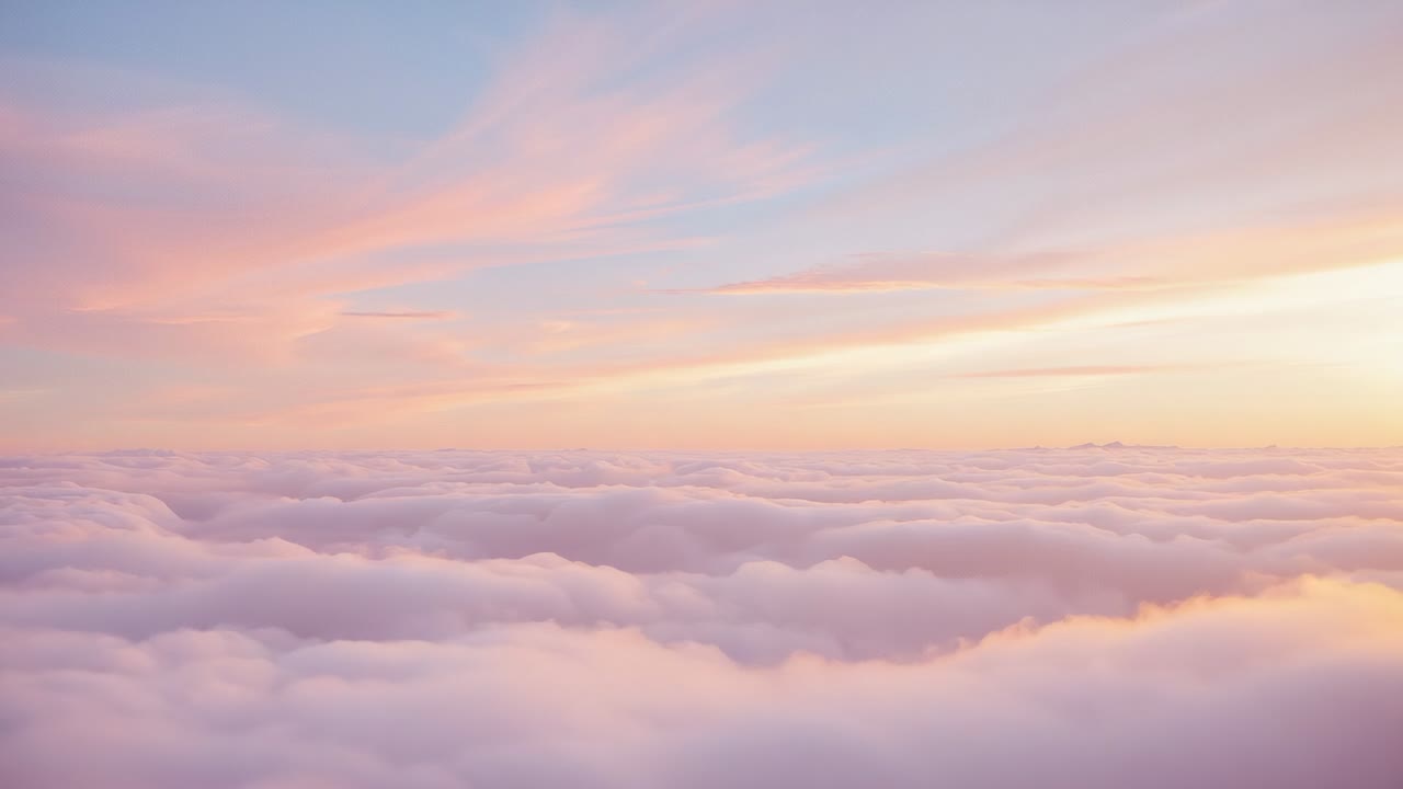 Sun lowering toward horizon causing pastel hues spreading across clouds drifting under soft sky