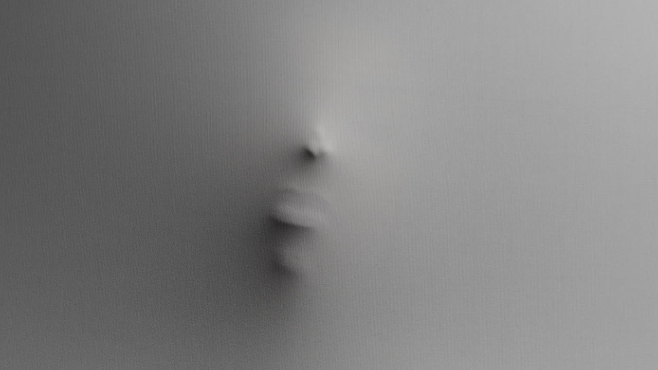 A creepy silhouette of a woman's face appears from the white surface