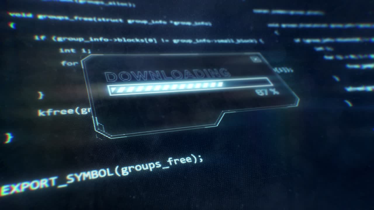 Computer Code Displayed on Sci-Fi Screen as Downloading Message is Displayed