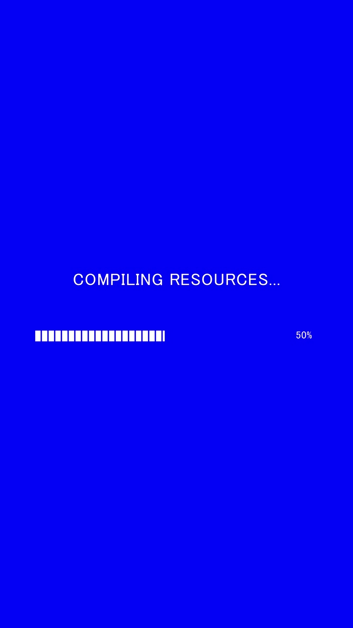 Vertical video of loading progress bar with on-screen text compiling resources on blue background