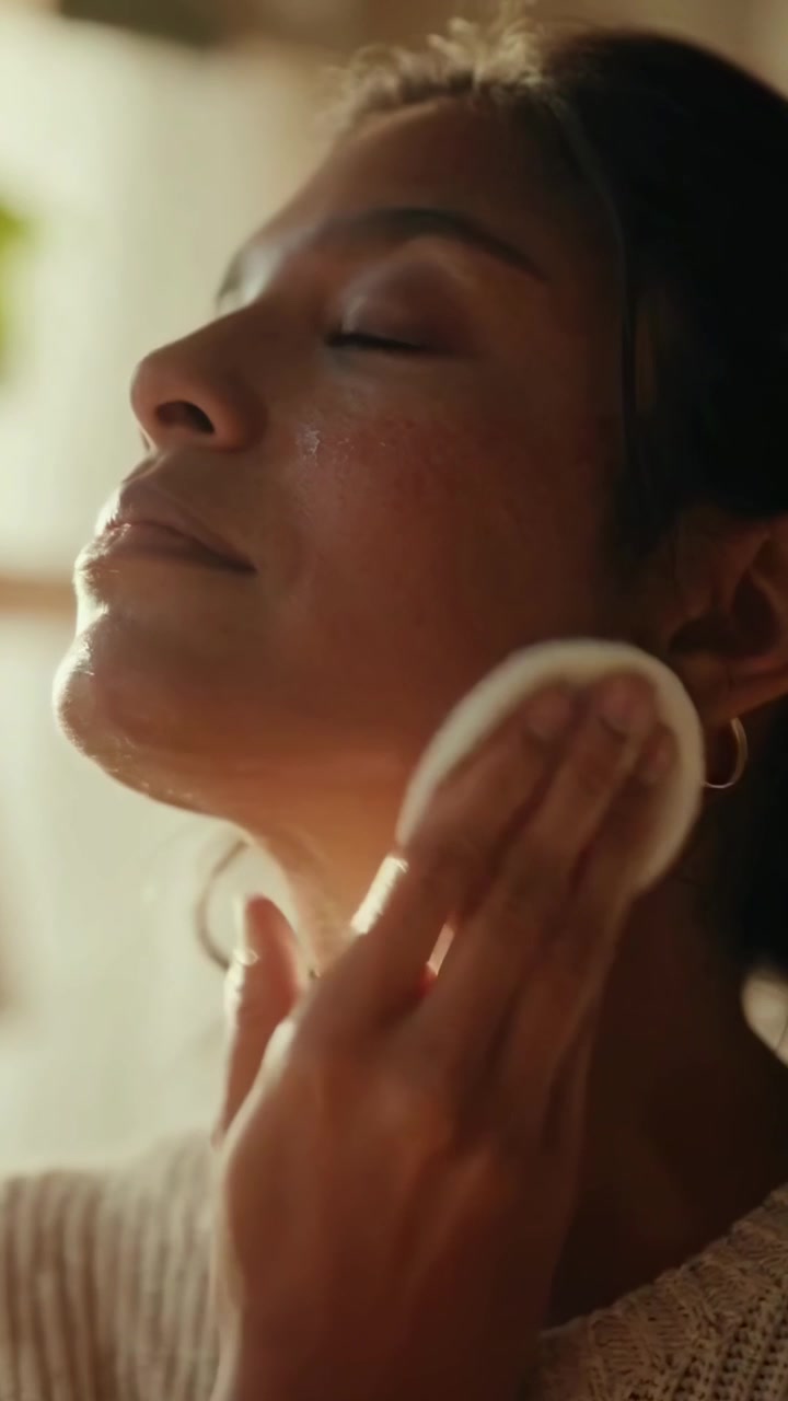 Young Woman Performing Daily Skincare Routine at Home