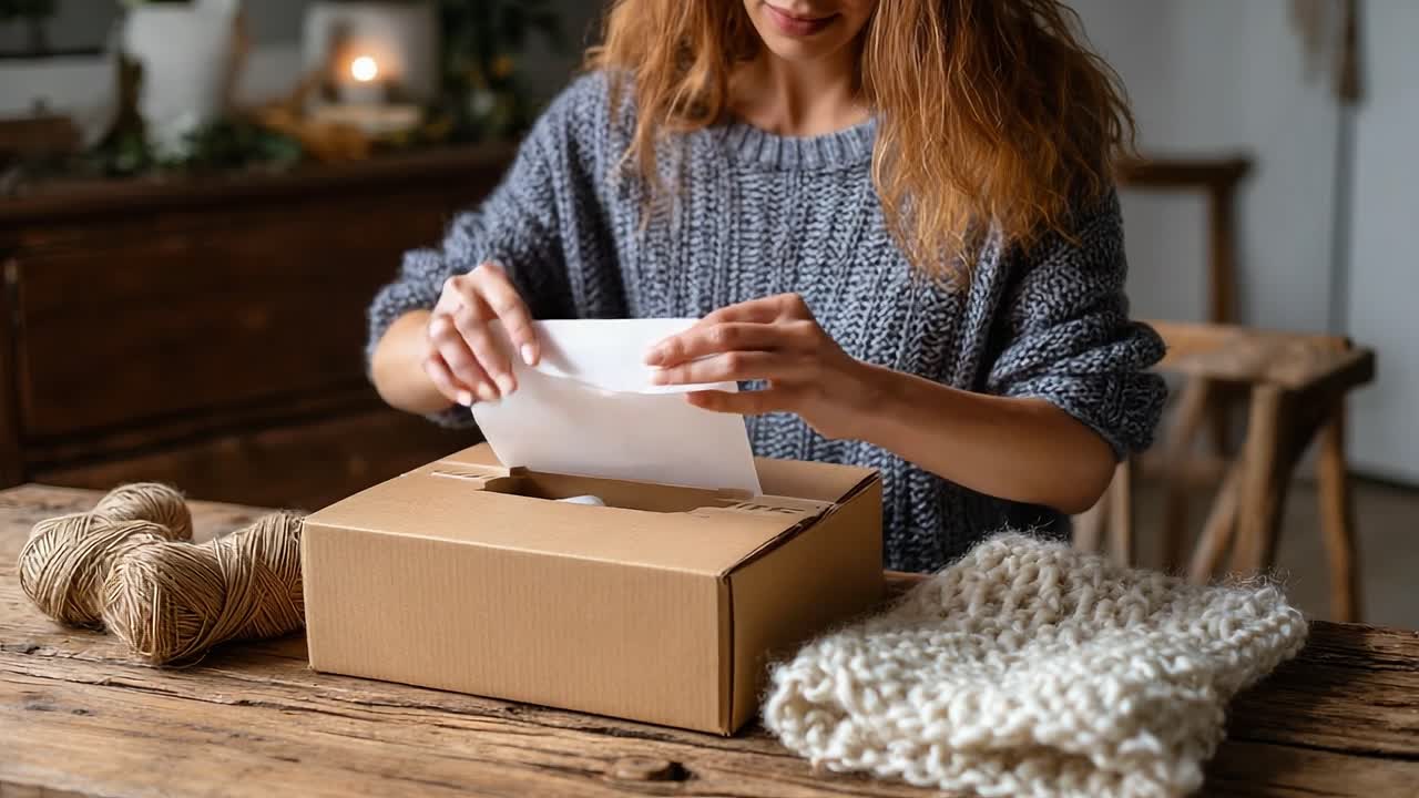 A Crafty Moment: Wrapping a Handmade Gift with Care, Showcasing the Art of Packaging and the Joy of Creating Personal Presents