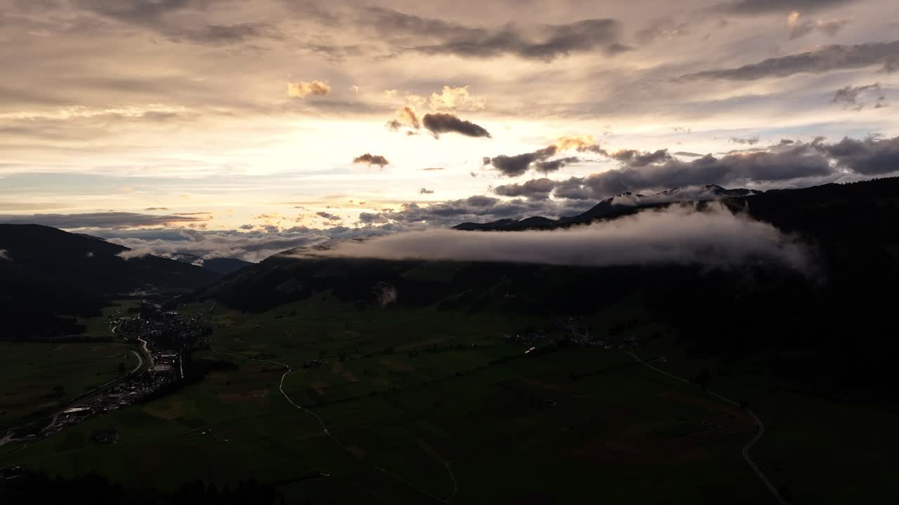 Dramatic beautiful drone shot South Tyrol and Alps mountains in Italy