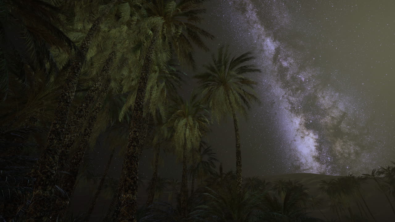 el cielo nocturno revela la vibrante vía láctea sobre las palmeras en un paisaje tropical