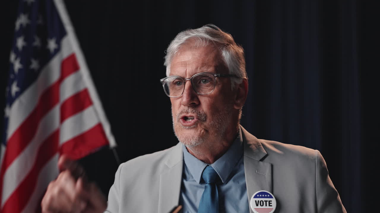 Politician Giving Speech with American Flag