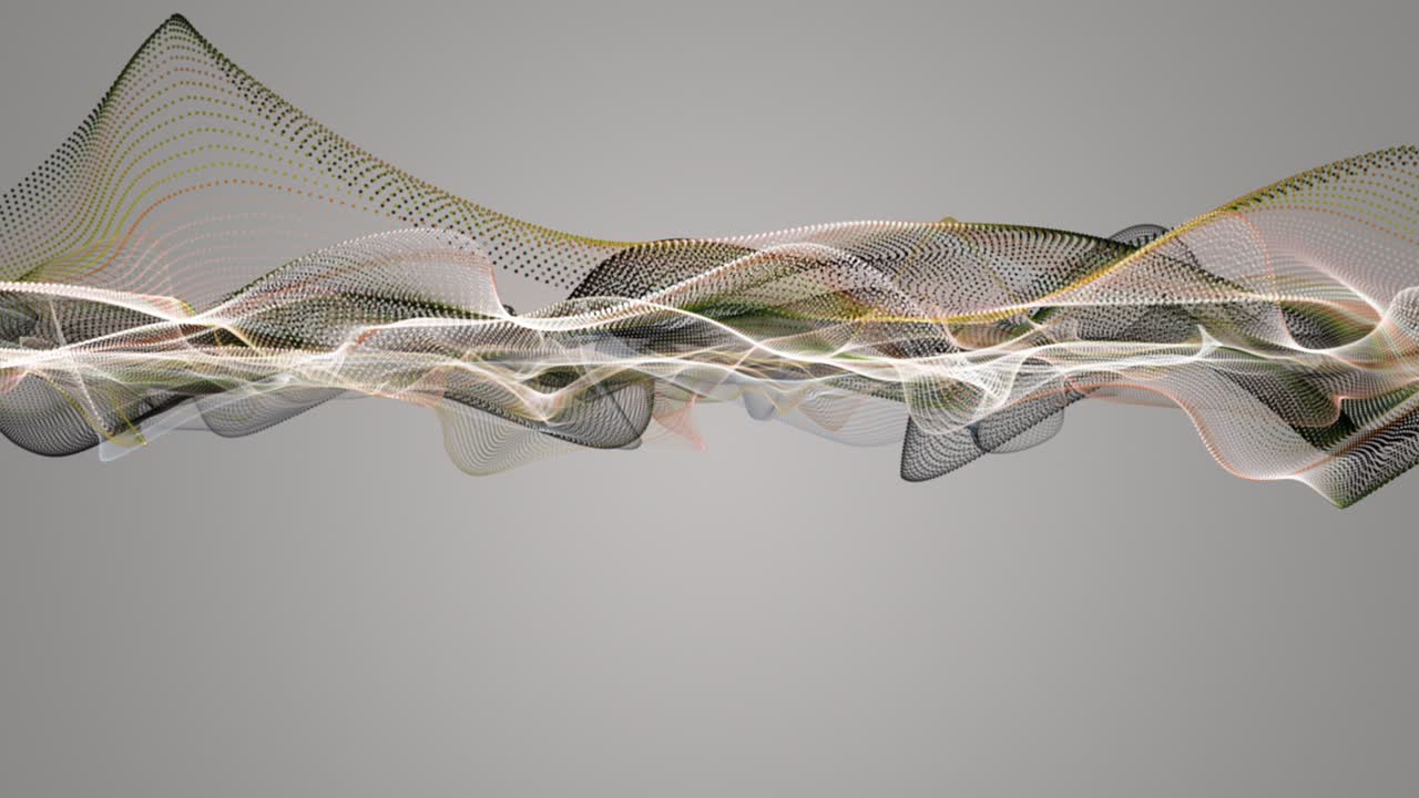 Animazione fantastica con oggetto a onda di particelle al rallentatore e spazio per il testo, 4096x2304 loop 4K