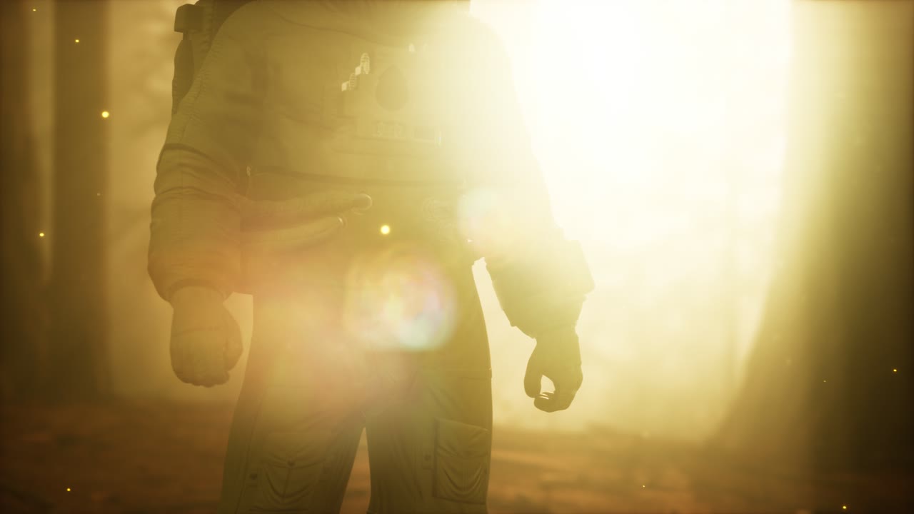 lonely Astronaut in dark forest