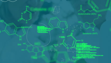 Animation-of-data-processing-and-chemical-formula-over-diverse-scientists-in-lab