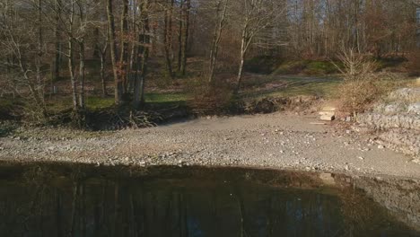 pan along shore of a lake