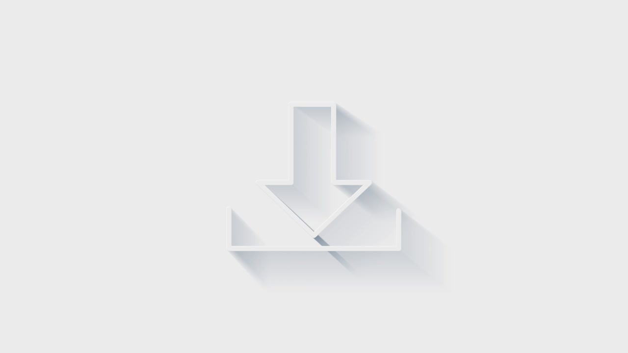 Simple Download icon. White icon with shadow on transparent background.