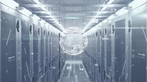 animation of data processing and globe over server room