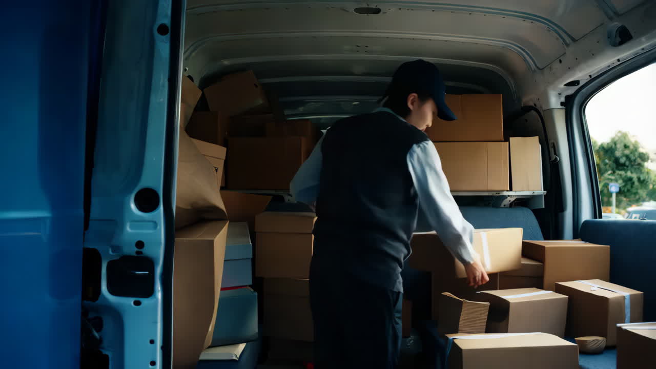 Delivery Driver Working Inside a Van