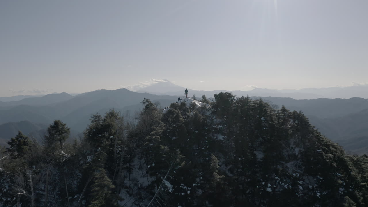 Drone shot of winter mountain in Japan