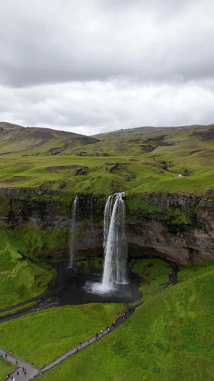 Aerial View of Majestic Waterfall in Iceland