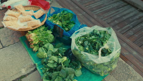 fresh produce and snacks at an outdoor market