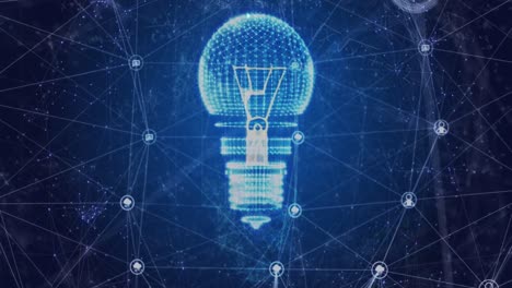 Animation-of-light-bulb,-connections-and-data-processing