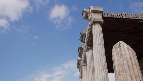 looking up at pillars of the ionic stoa in the hellenistic gymnasium in miletus