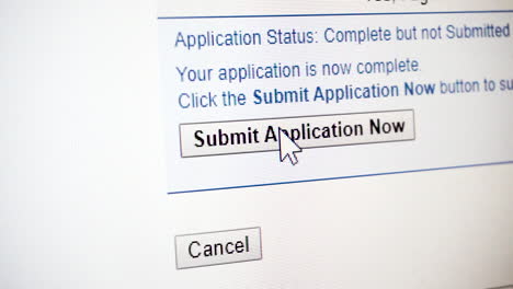 Close up of mouse clicking 'Submit Application Now' button on computer monitor