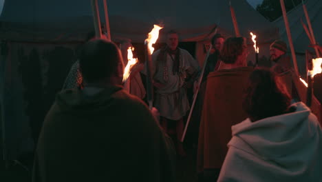 historical reenactment camp at night