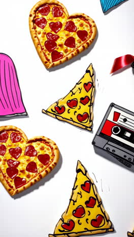 heart-shaped pizzas and retro cassette tapes