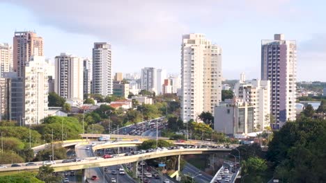 Viaduto-dos-Imigrantes-in-the-late-afternoon,-Sao-Paulo-city,-flat-plane