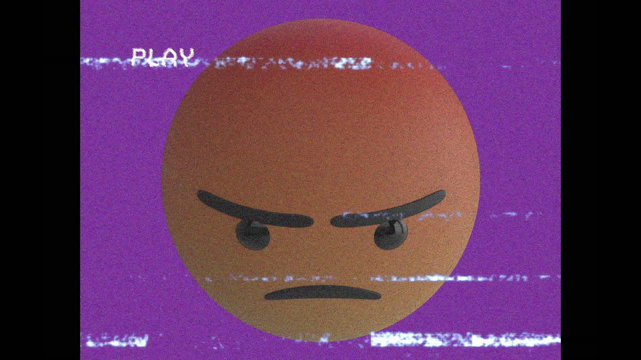 animación del icono de emoji enojado sobre la pantalla con ruido