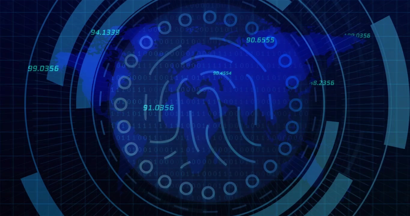Fading HUD rings initiating biometric scan, center print pulsing, arcs rotating, numbers shifting