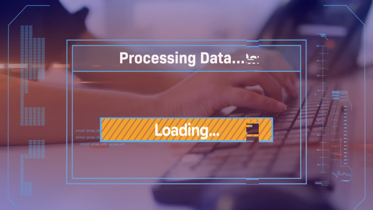 Animation of data processing over businesswoman in office