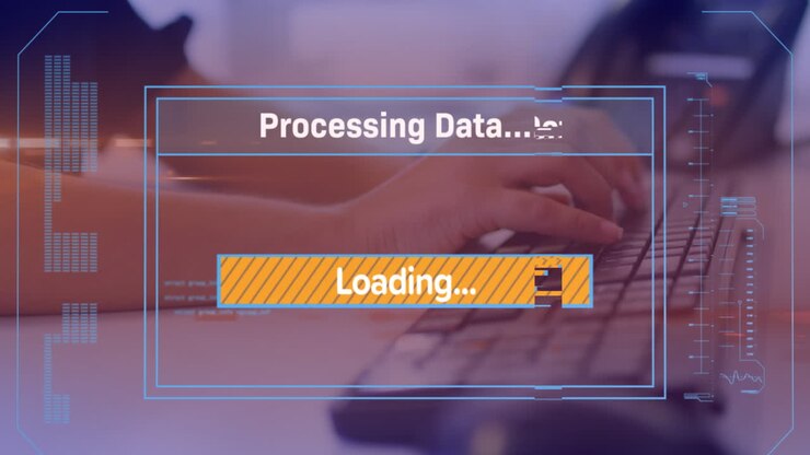 Animation of data processing over businesswoman in office