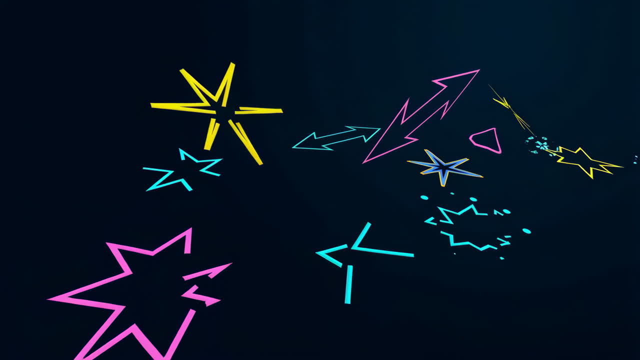 Abstract Neon Stars and Shapes on Dark Background