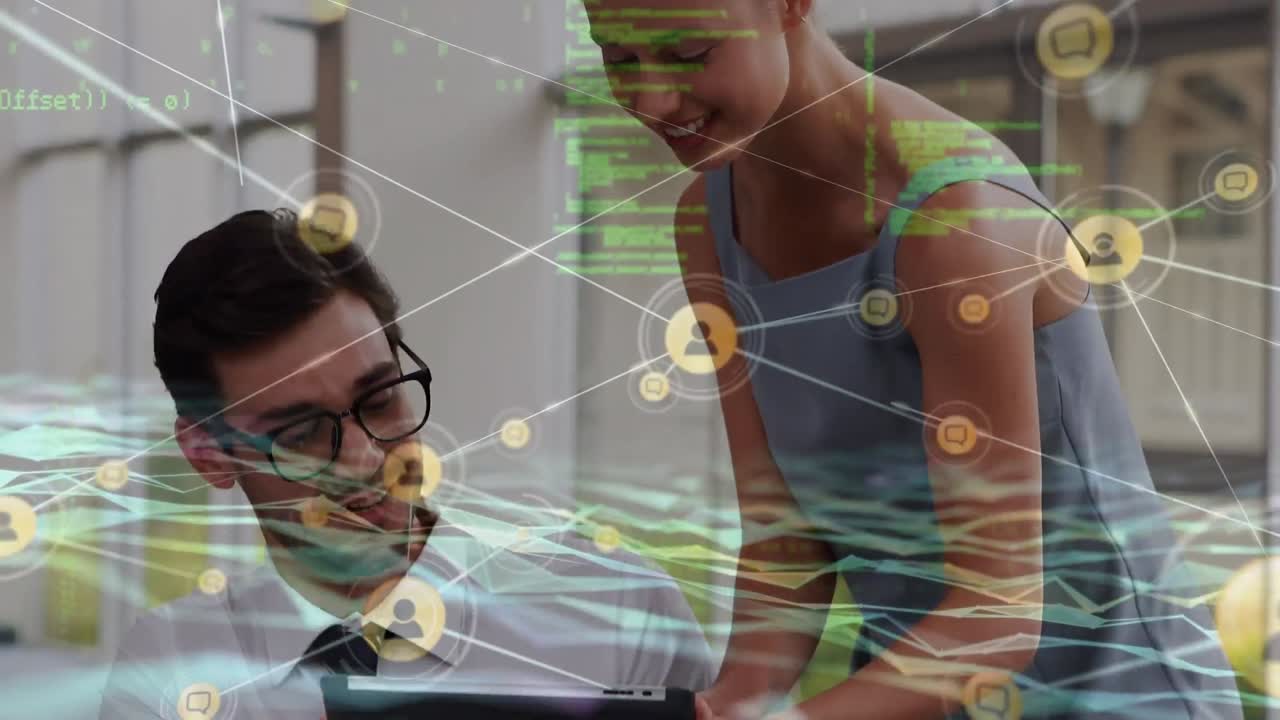 animación de la red de conexiones entre dos personas caucásicas de negocios