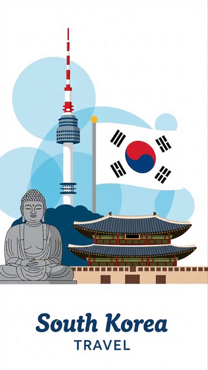 Illustrazione di simboli culturali e bandiera nazionale della Corea del Sud