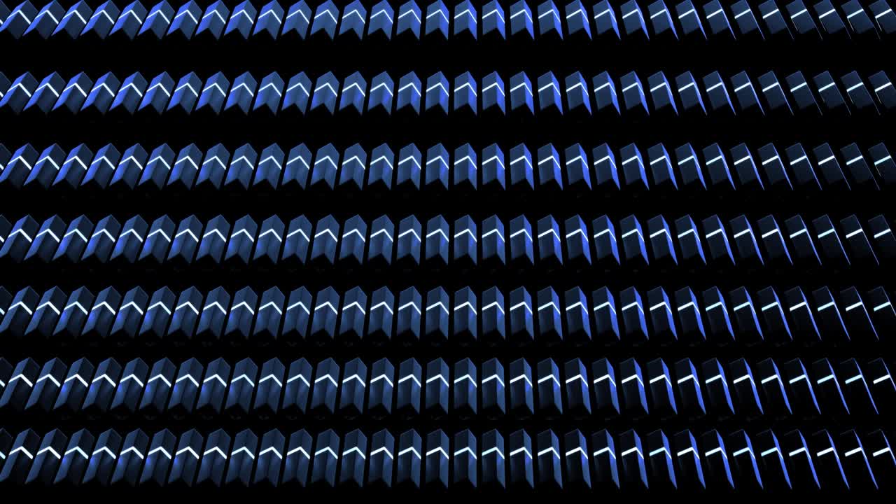 4k abstract looped background with blocks like plates, keys or sticks in a rows on plane like light bulbs, running blue neon lights. Vj loop for beat music, festive show or holiday events