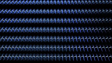 4k fondo en bucle abstracto con bloques como platos, llaves o palos en filas en un plano como bombillas, luces de neón azules en funcionamiento. bucle vj para música de ritmo, espectáculo festivo o eventos de vacaciones