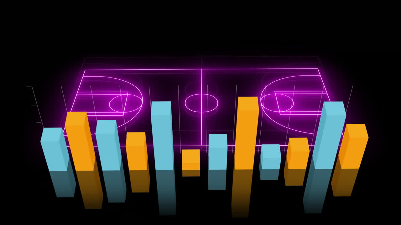 Animating bar chart over neon basketball court background